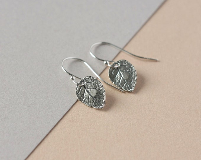 Sterling Silver Dainty Leaf Earrings, Nature Inspired Jewelry, Small Rustic Earrings, Minimalist Everyday Jewelry, Mothers Day Gift