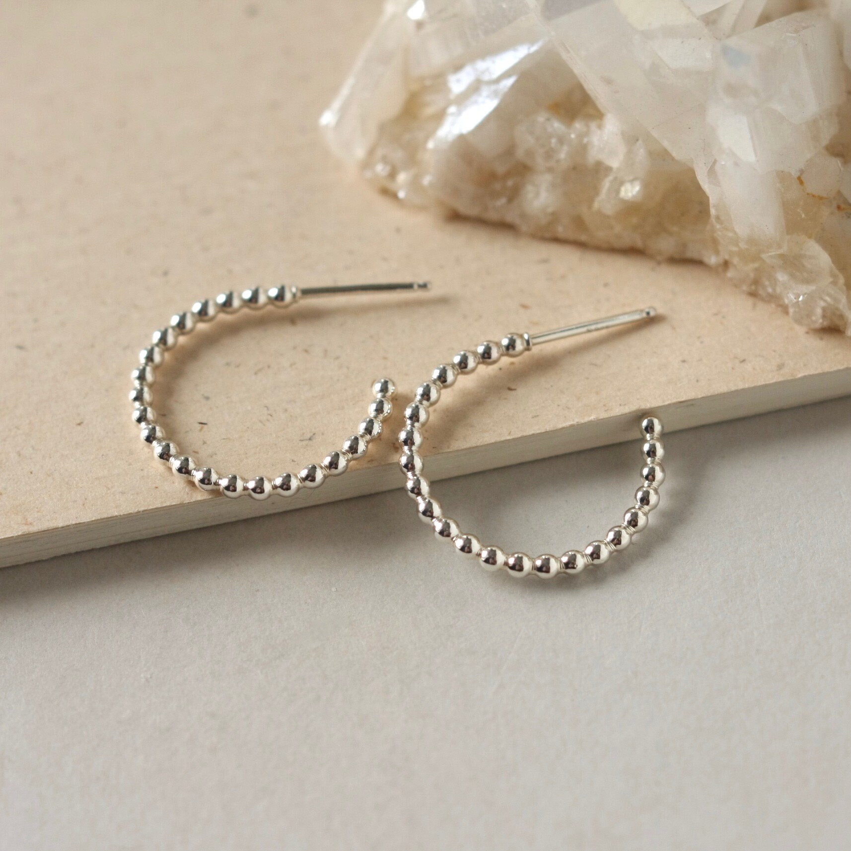 sterling silver beaded hoop earrings