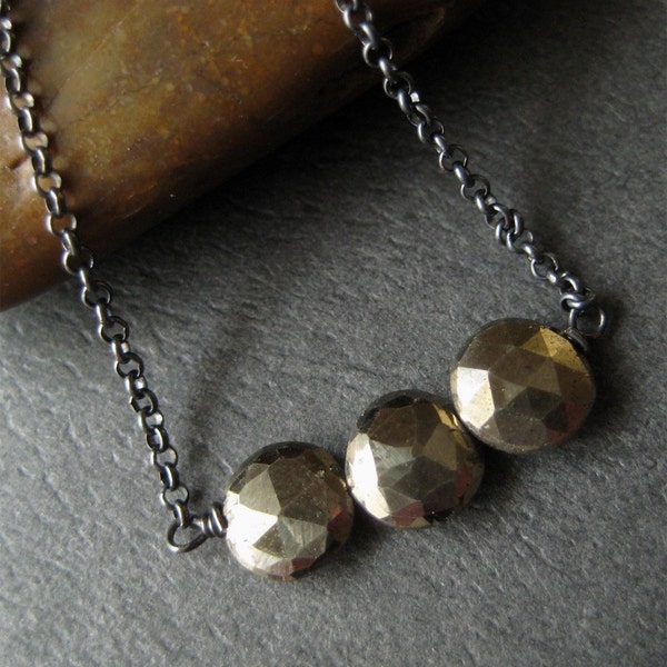 Faceted Pyrite and Oxidized Sterling Necklace