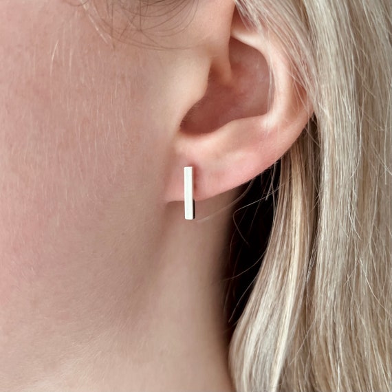 Dainty Sterling Silver Bar Earrings Line Stud Earrings Small Modern Studs Minimalist Everyday Earrings Gift for Her Shiny Bar Studs