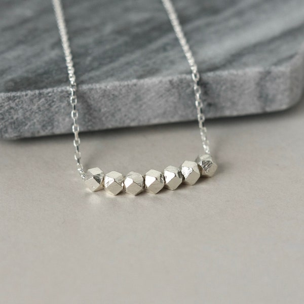 Sterling Silver Faceted Nugget Necklace, Minimalist Everyday Layering Necklace, Modern Geometric Jewelry, Gift for Her, Shiny Beads