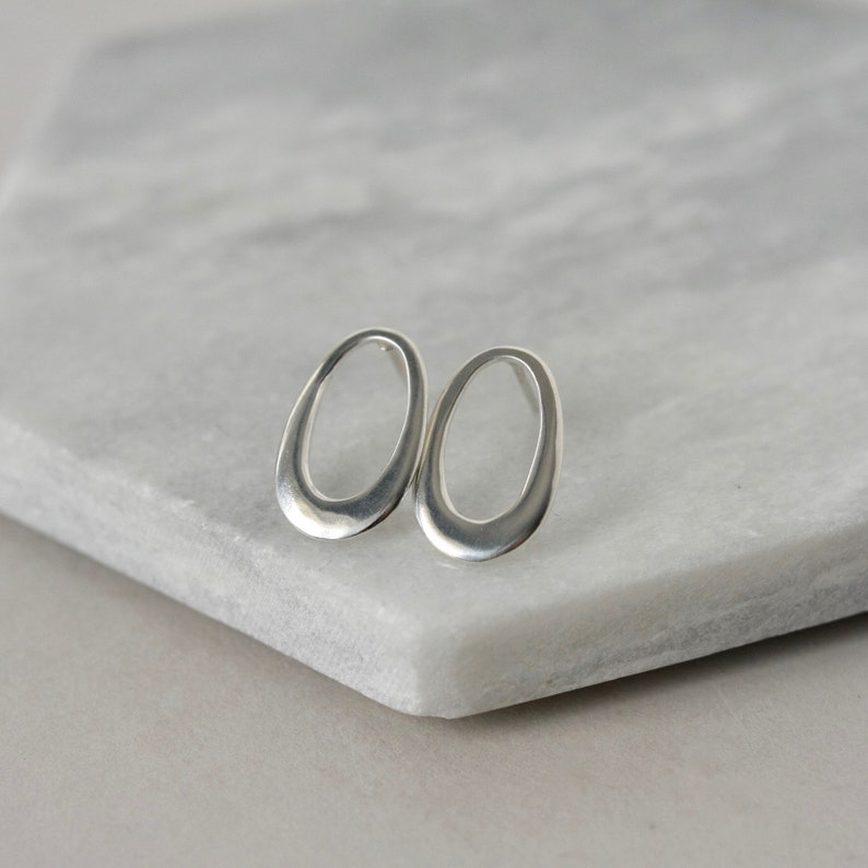 Sterling Silver Oval Earrings, Modern Geometric Stud Earrings, Big Minimalist Studs, Unique Jewelry, Gift for Her, Everyday Large Posts image 8