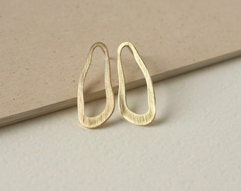 Big Gold Statement Earrings, Large Brass Studs, Unique Modern Jewelry, Freeform Organic Shape, Gift for Her, Contemporary Earrings