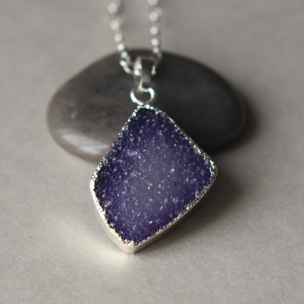 Purple Druzy Necklace, Druzy Jewelry, Silver Druzy Necklace, Drusy Jewelry, Purple Pendant,