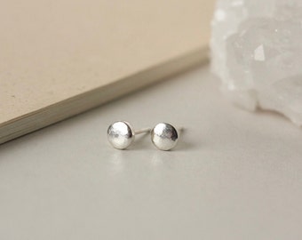 Minimalist Stud Earrings, Sterling Silver Pebble Studs, Small Round Studs, Everyday Circle Earrings, Simple Dainty Jewelry, Gift for Her