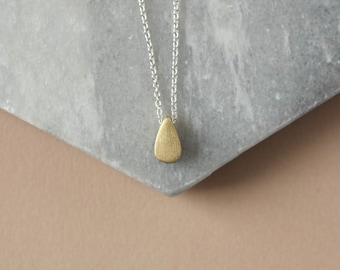 Small Teardrop Necklace, Brass Silver Necklace, Mixed Metal Jewelry, Everyday Minimalist Jewelry, Two Tone Layering Necklace, Gift for Her