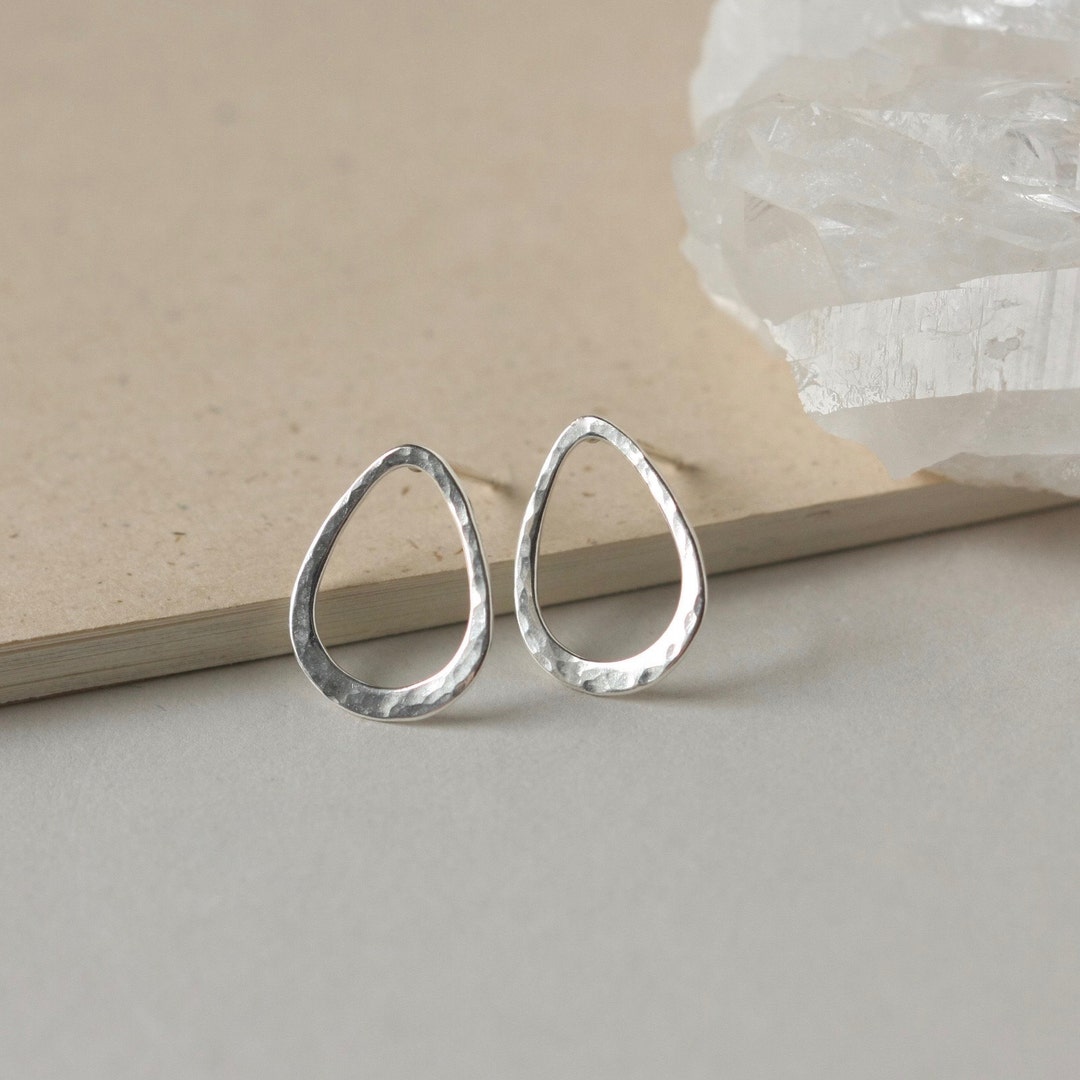 Hammered Sterling Silver Teardrop Earrings, Minimalist Stud Earrings ...