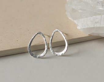 Hammered Sterling Silver Teardrop Earrings, Minimalist Stud Earrings, Everyday Modern Jewelry, Gift for Women, Simple Studs