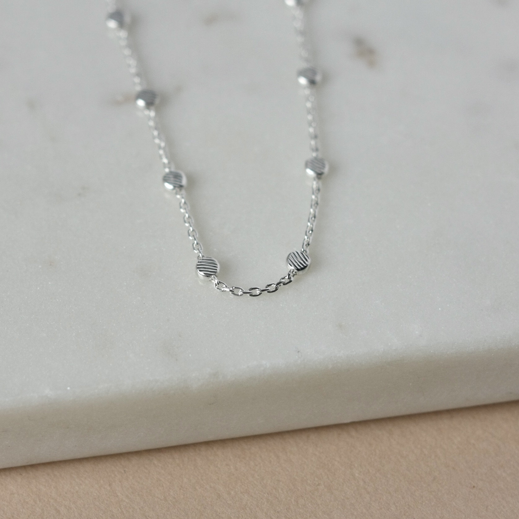 Dainty Sterling Silver Disc Necklace, Small Beaded Necklace