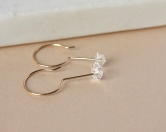 Gold Herkimer Diamond Earrings, Long Gemstone Earrings, Minimalist Jewelry, Sparkly Crystal Earrings, April Birthstone,  Gift for Her