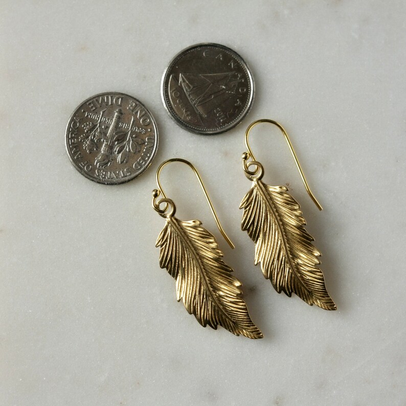Big Gold Feather Earrings, Boho Style Jewelry, Brass Statement Earrings, Nature Inspired, Bohemian Earrings, Gift For Her image 10