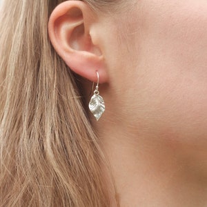 Sterling Silver Leaf Earrings: Minimalist Botanical Jewelry, Nature Lover Gift