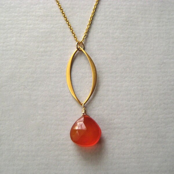 Gemstone Necklace, Faceted Orange Chalcedony Briolette Gold-Filled Chain Necklace