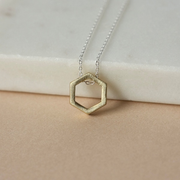 Minimalist Mixed Metal Geometric Necklace Modern Two Tone Necklace Everyday Layering Necklace Brass Silver Jewelry Gift for Her