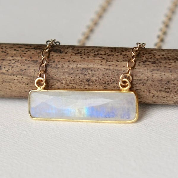 Faceted Rainbow Moonstone Necklace, June Birthstone Jewelry, Gold Moonstone Jewelry, Layering Necklace, Jewelry Gift Women Girlfriend