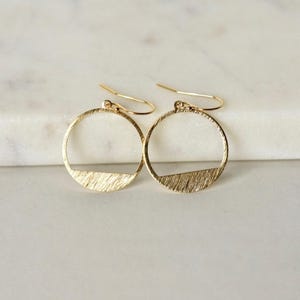 Modern Gold Geometric Earrings, Shiny Round Earrings, Birthday Gift For Her, Brass Cut Out Circles, Everyday Minimal Jewelry, Hammered Brass