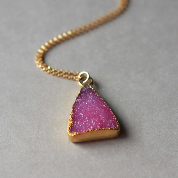 Pink Druzy Necklace, Gold Druzy Necklace, Druzy Jewelry, Hot Pink Pendant Necklace
