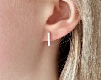 Small Sterling Silver Bar Studs, Modern Line Earrings, Minimalist Geometric Jewelry