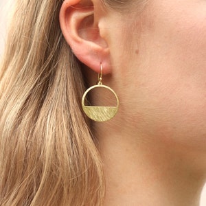 Round Gold Geometric Earrings, Everyday Brass Jewelry, Minimalist Gold Earrings, Gift for Her, Women's Accessories, Shiny Gold Circles