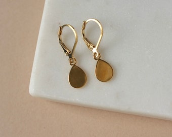 Small Dainty Gold Teardrop Earrings, Minimalist Gold Jewelry, Everyday Leverback Earrings, Gift for Her, Simple Gold Accessory, Gold Dangles