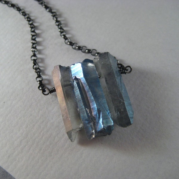 Mystic Quartz Necklace, Mystic Quartz Oxidized Sterling Silver Chain Necklace