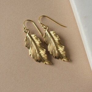 Big Gold Feather Earrings, Boho Style Jewelry, Brass Statement Earrings, Nature Inspired, Bohemian Earrings, Gift For Her image 3