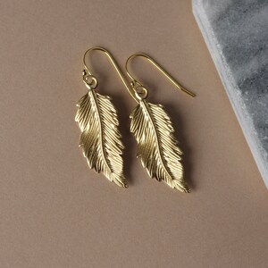 Big Gold Feather Earrings, Boho Style Jewelry, Brass Statement Earrings, Nature Inspired, Bohemian Earrings, Gift For Her image 4