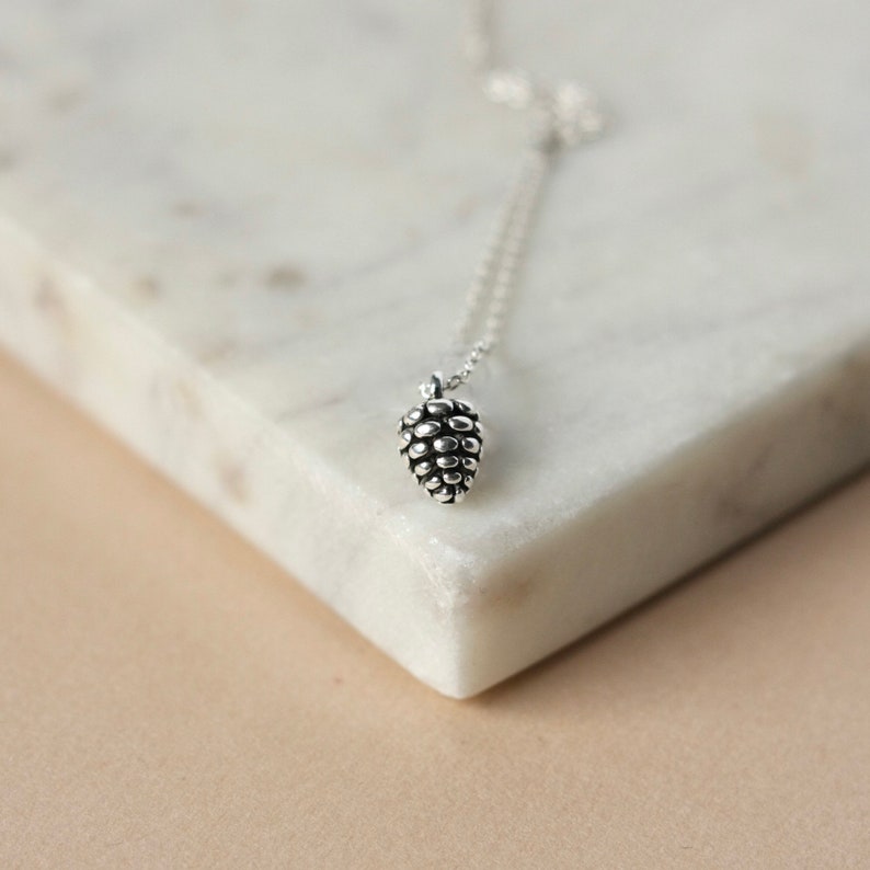 Dainty Sterling Silver Pinecone Charm on Sterling Silver Chain