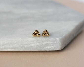 Gold Triple Dot Stud Earrings, Small Circle Studs, Minimalist Dainty Earrings, Simple Earrings, Gift for Her, Second Hole Piercings