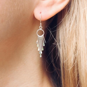 Dainty Sterling Silver Tassel Earrings: Shiny Fringe Chandelier Jewelry