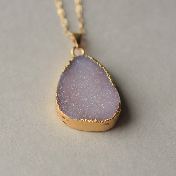 Gold Druzy Necklace, Druzy Necklace, Druzy Jewelry, Druzy Pendant Necklace, Pale Pink Pendant, Pastel Jewelry, Drusy Jewelry