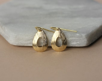 Shiny Gold Teardrop Earrings, Small Brass Earrings, Simple Lightweight Charms, Minimalist Everyday Jewelry, Gift for Teacher, Open Oval