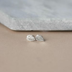 Dainty Sterling Silver Leaf Studs, Small Nature Inspired Post Earrings, Minimalist Woodland Jewelry