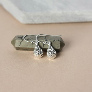 Small Sparkly Sterling Silver Teardrop Earrings on Sterling Silver Ear Hooks