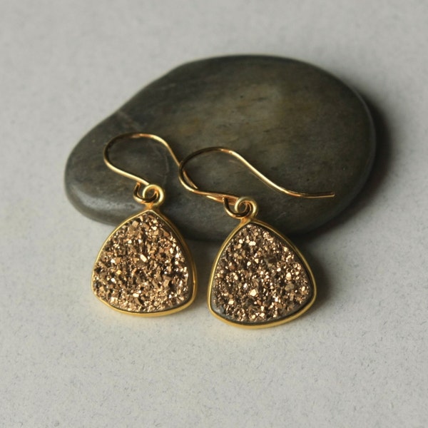 SALE Gold Druzy Earrings, Druzy Jewelry, Drusy Jewelry, Small Drop Earrings, Gold Jewellery, Holiday Jewelry, Jewelry Gift, Druzy Jewellery