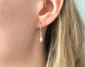 Dainty Sterling Silver Teardrop Earrings: Minimalist Lever Back Dangles, Simple Everyday Jewelry