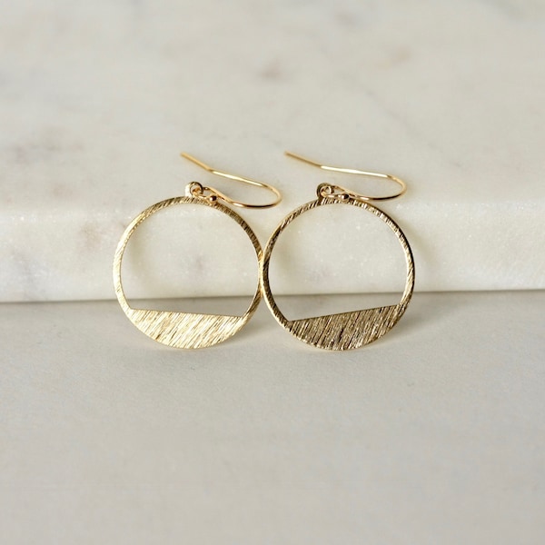 Modern Gold Geometric Earrings, Shiny Round Brass Earrings, Cut Out Circles, Everyday Minimalist Jewelry, Gift For Her, Accessories for Mom