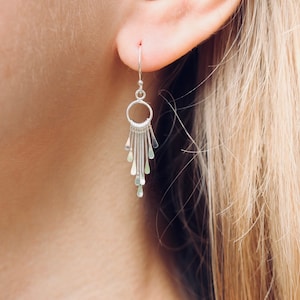 Dainty Sterling Silver Tassel Earrings, Small Shiny Chandelier Earrings, Metal Fringe, Minimalist Everyday Geometric Jewelry, Gift for Her