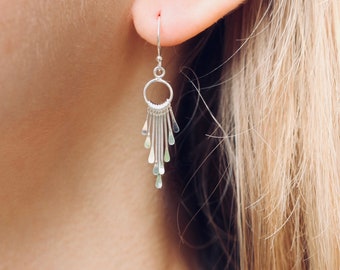 Dainty Sterling Silver Tassel Earrings, Shiny Chandelier Earrings, Modern Geometric Earrings, Fringe Dangle Earrings, Gift for Her