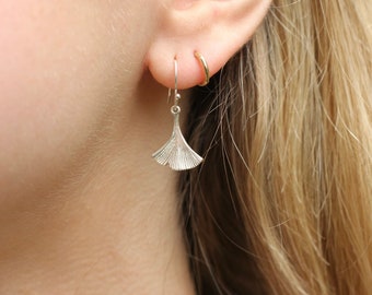 Sterling Silver Ginkgo Leaf Dangle Earrings: Minimalist Botanical Jewelry