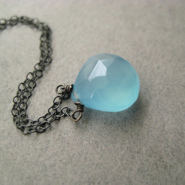 Chalcedony Necklace, Faceted Blue Chalcedony Briolette Oxidized Sterling Silver Chain Necklace Under 50 Etsy Free Shipping