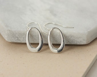 Sterling Silver Oval Earrings, Modern Geometric Earrings, Everyday Minimalist Jewelry, Gift for Her, Contemporary Cut Out Elegant Ovals