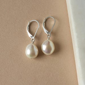 Sterling Silver Pearl Dangle Earrings, Baroque Pearl Lever backs, Minimalist Bridal Jewelry, June Birthstone, Gift for Her, Pearl Drops