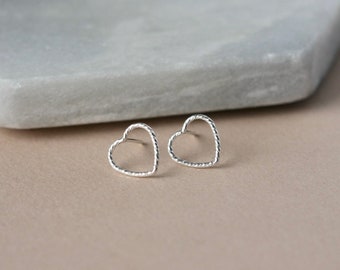 Sparkly Sterling Silver Heart Earrings, Small Lightweight Studs, Minimalist Everyday Jewelry, Romantic Gift for Her, Dainty Jewelry