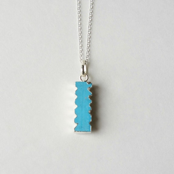 Items similar to Blue Turquoise Necklace, Gemstone Bar Necklace