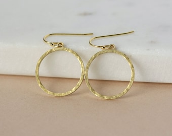 Hammered Brass Cut Out Circle Earrings, Round Gold Earrings, Minimalist Brass Jewelry, Everyday Geometric Jewelry, Gift For Her, Brass Hoops