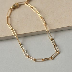 Gold Paper Clip Chain Bracelet, Modern Rectangle Links, Minimalist Stacking Jewelry, Adjustable