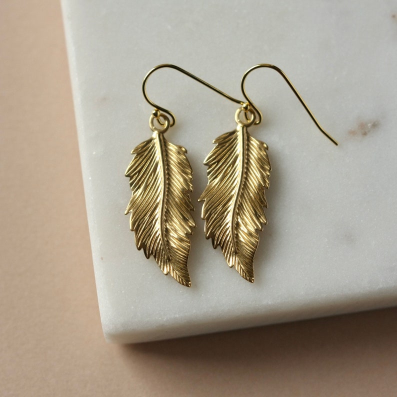 Big Gold Feather Earrings