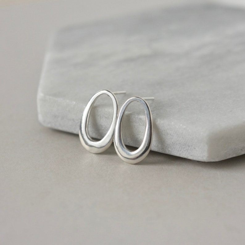 Sterling Silver Oval Earrings, Modern Geometric Stud Earrings, Big Minimalist Studs, Unique Jewelry, Gift for Her, Everyday Large Posts image 4