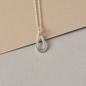 Sterling Silver Teardrop Necklace, Everyday Layering Necklace, Oval Geometric Charm, Minimalist Jewelry,  Gift for Her